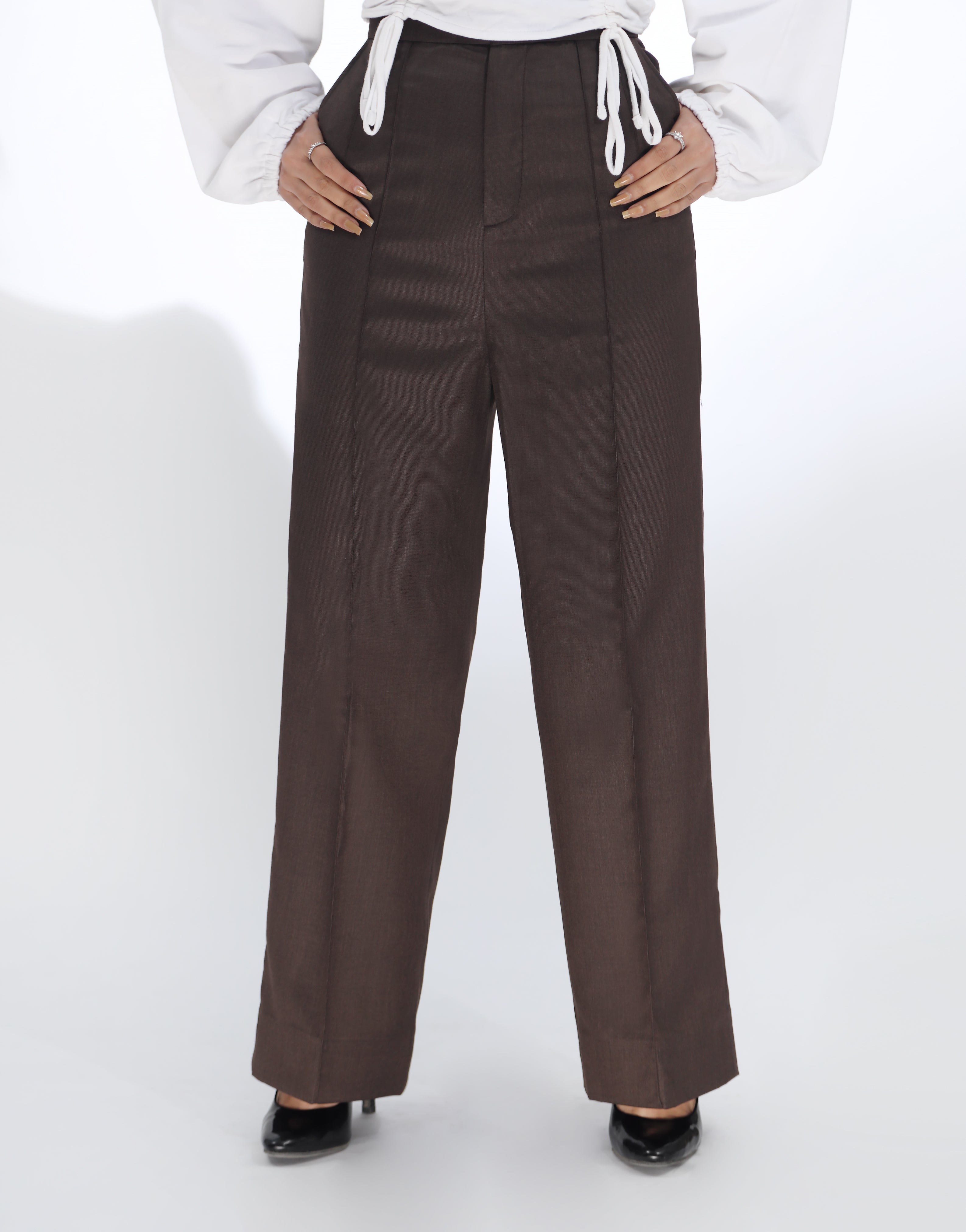 Dawn? Stitch (Wide Leg Pintex Pleated Dress Pant Chocolate Brown)