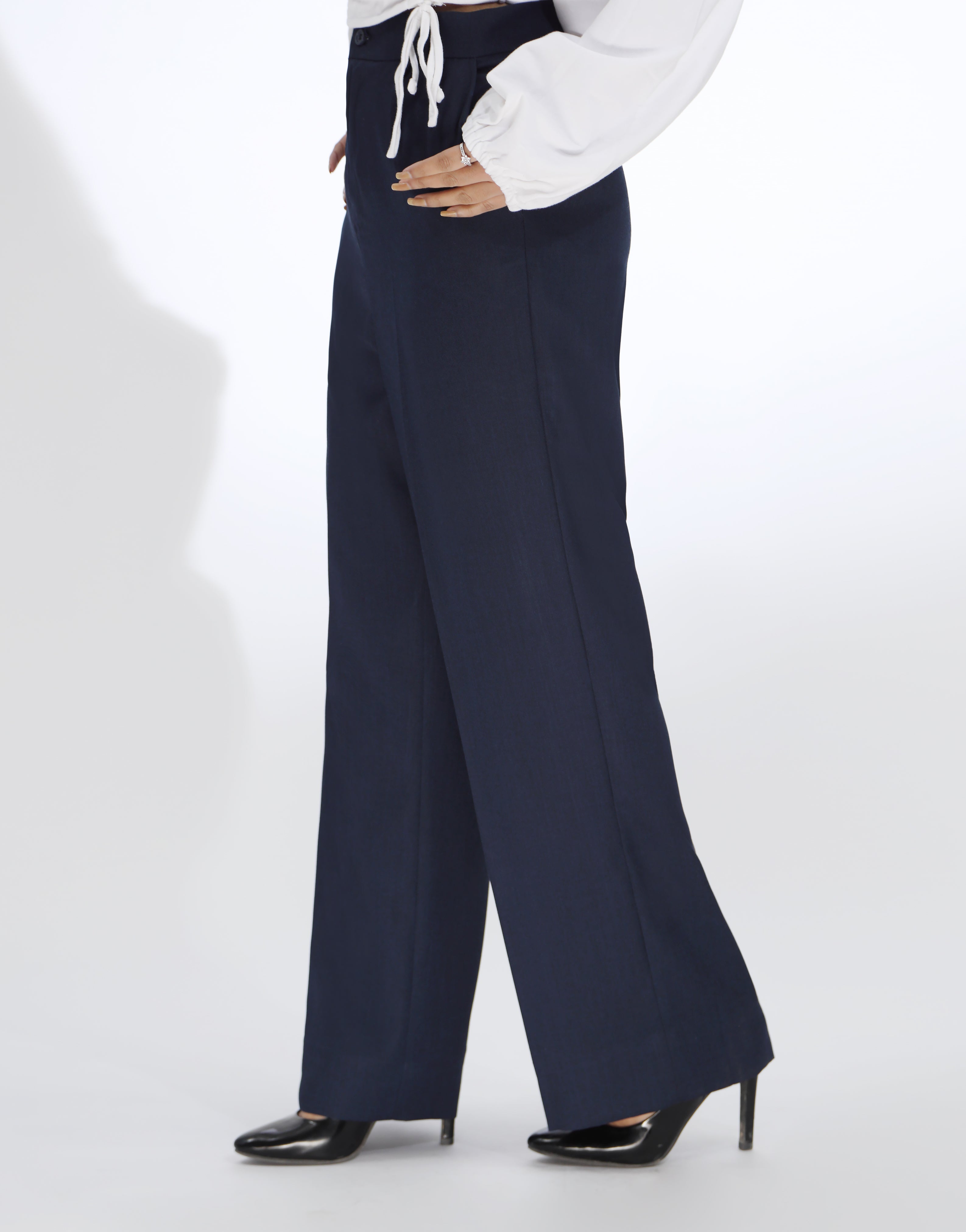The Midnight Resolve (Wide Leg Pleated Dress Pants Navy Blue)