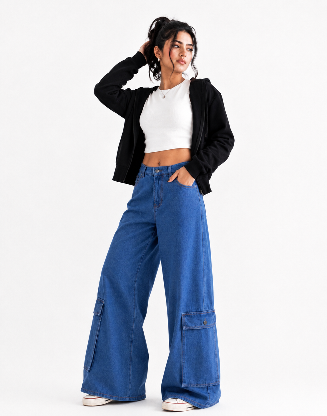 Super Wide Leg Cargo Jeans Dark Wash