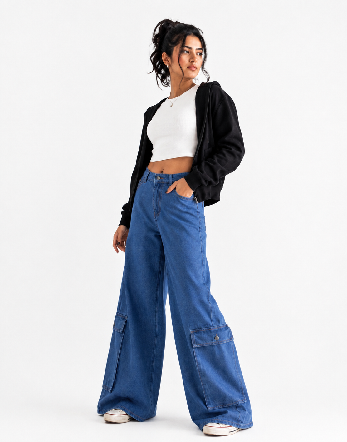Super Wide Leg Cargo Jeans Dark Wash