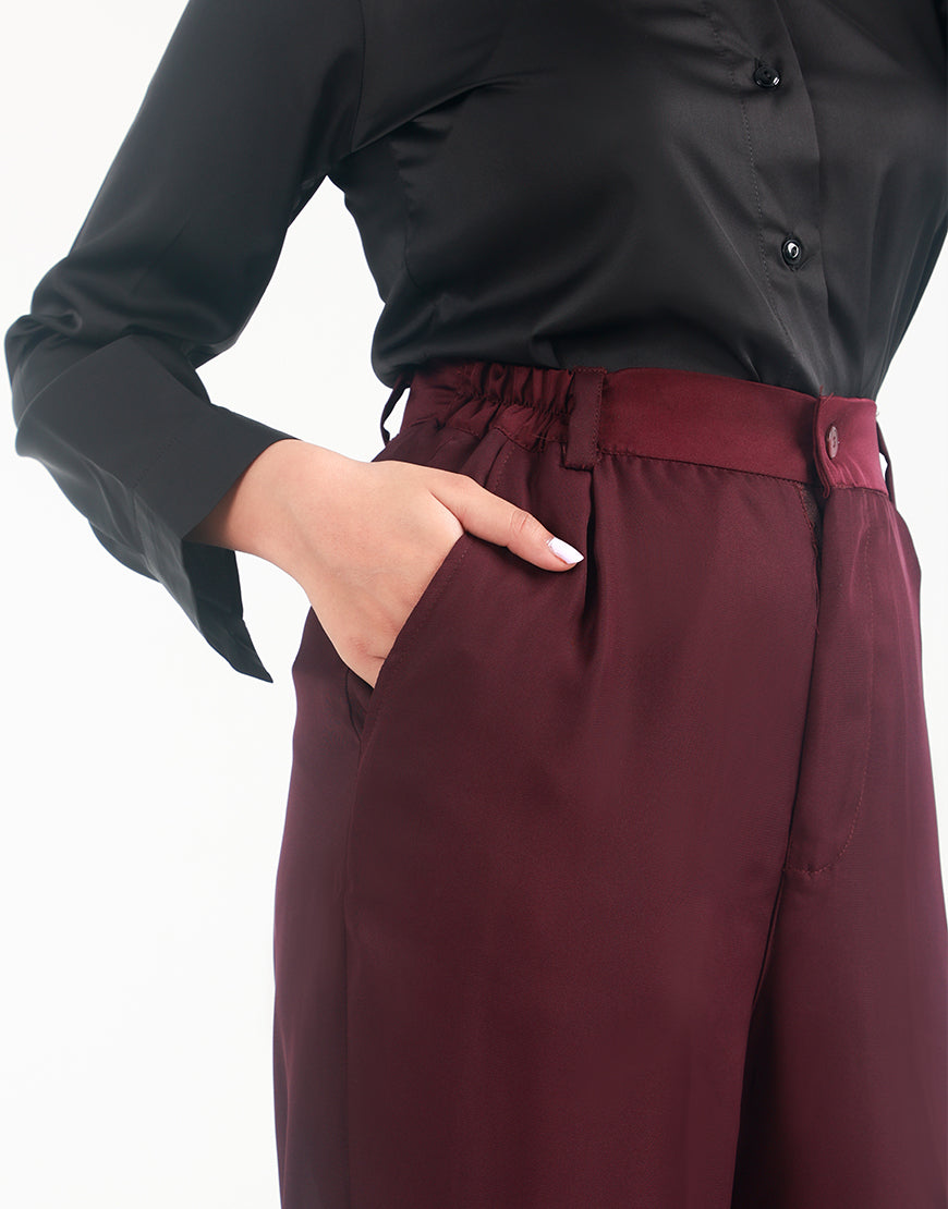 Wide Georgette Pants Burgundy
