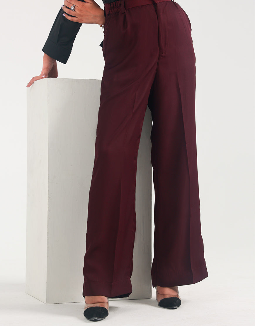 Burgundy Wide Leg Pants