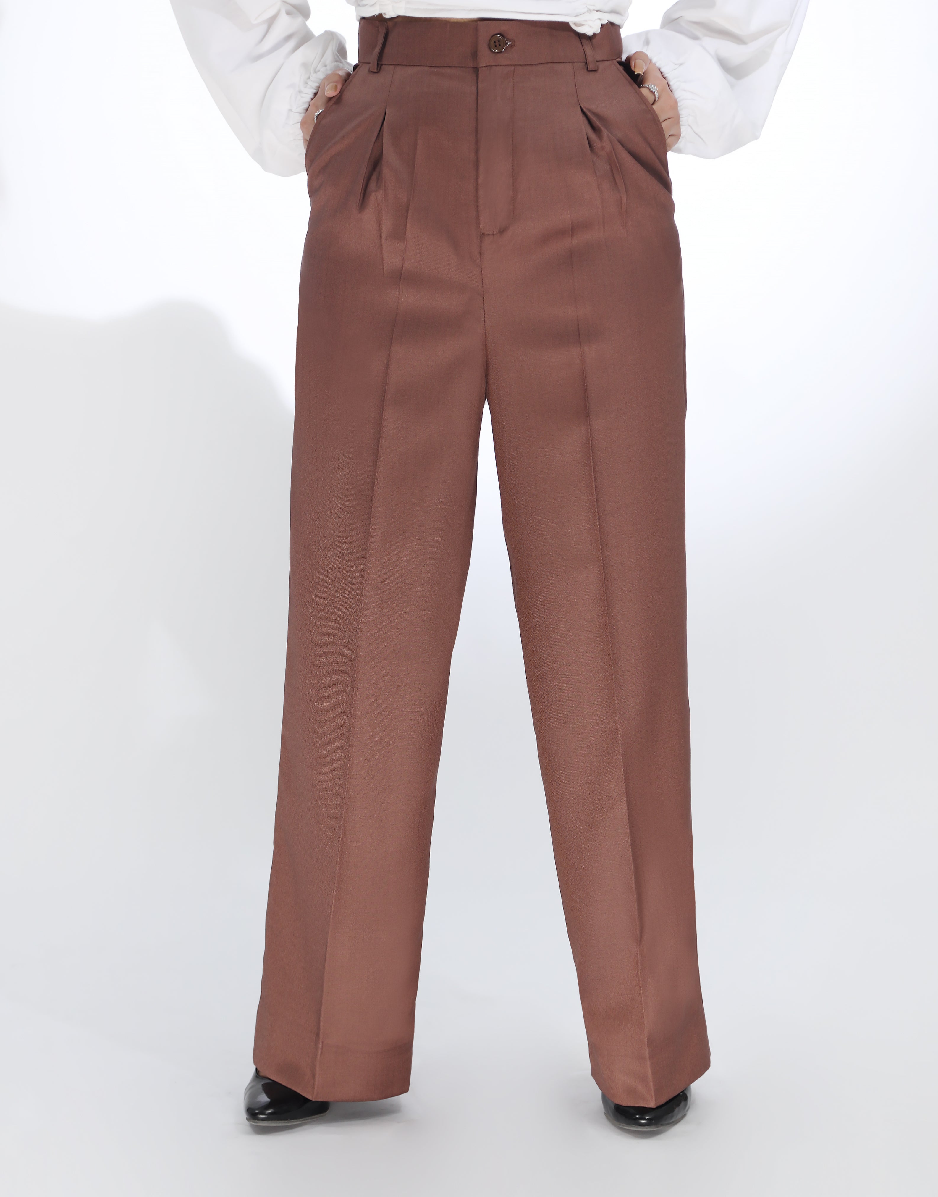 Soulwoven (Wide Leg Box Pleated Dress Pant Brown)