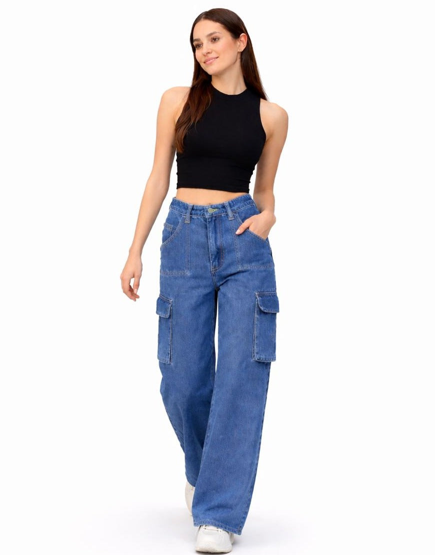 Wide Leg Flap Cargo Dark Blue