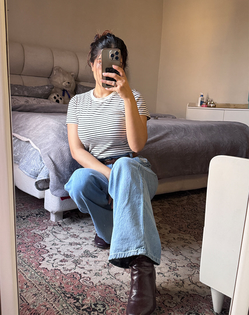 High Rise Wide Leg Cross Pocket Jeans Mid Wash
