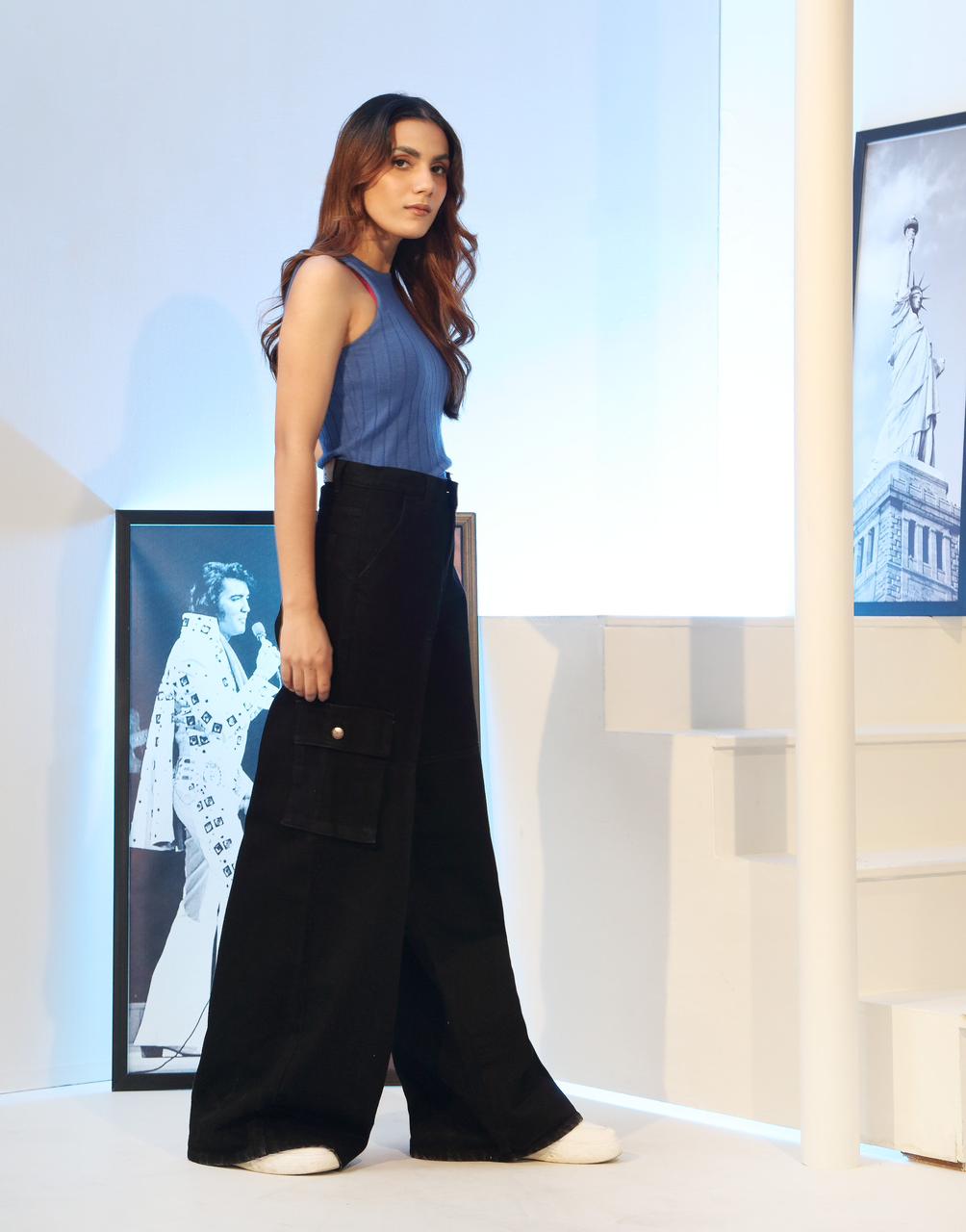 Wide Leg Jeans Cargo Black