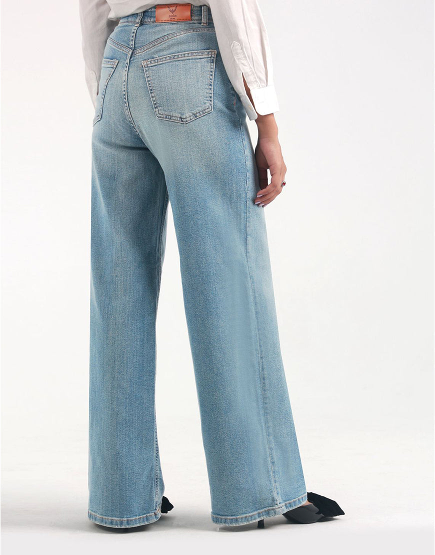 High Rise Wide Leg Faded Jeans Light Wash