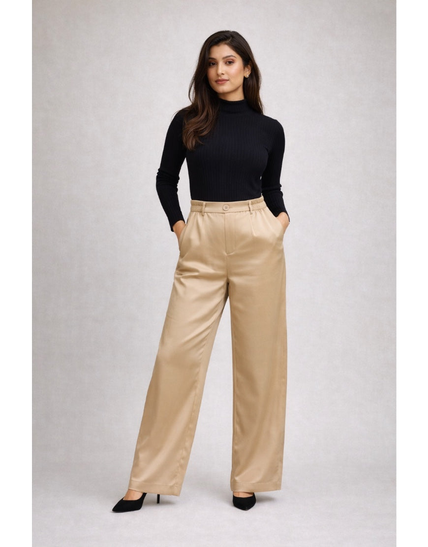 Beige Premium Wide Leg Pants
