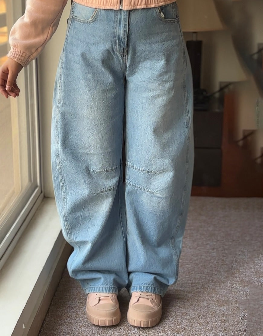 High Rise Light Wash Barrel Jeans