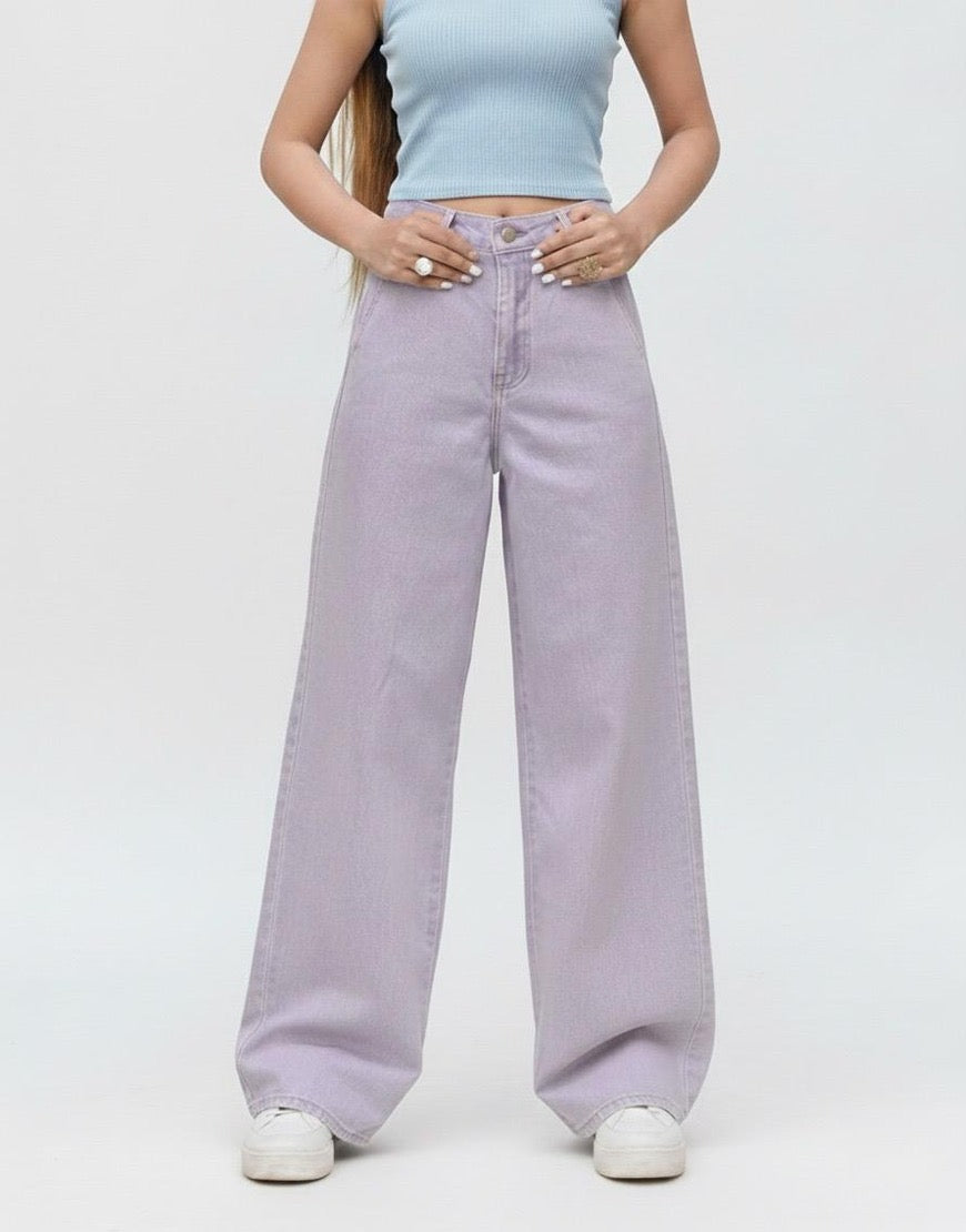 High Rise Wide Leg Twill Pants Stretch in Lilac Minor Fault