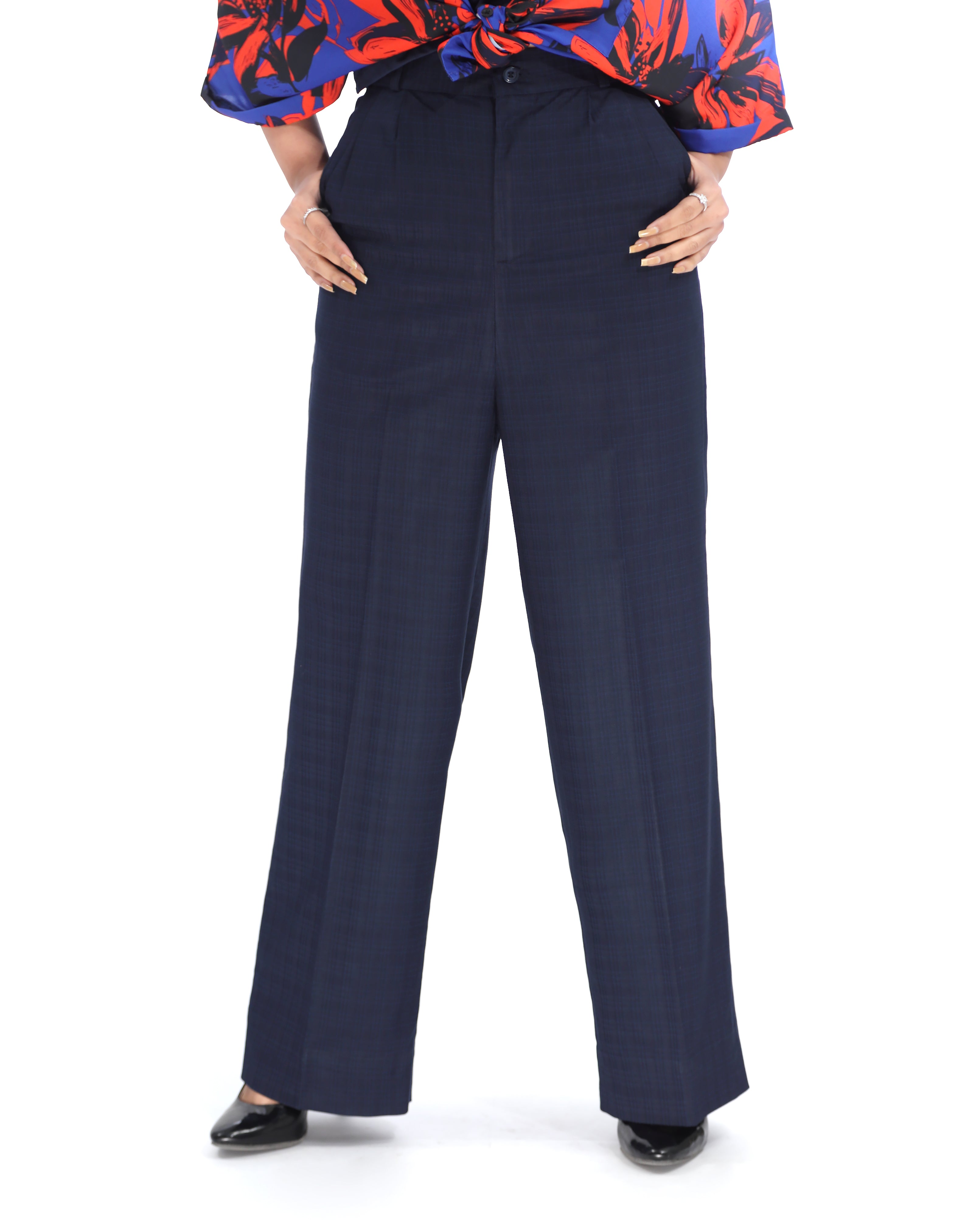 Stormproof (Wide Leg Checked Dress Pant Navy Blue)