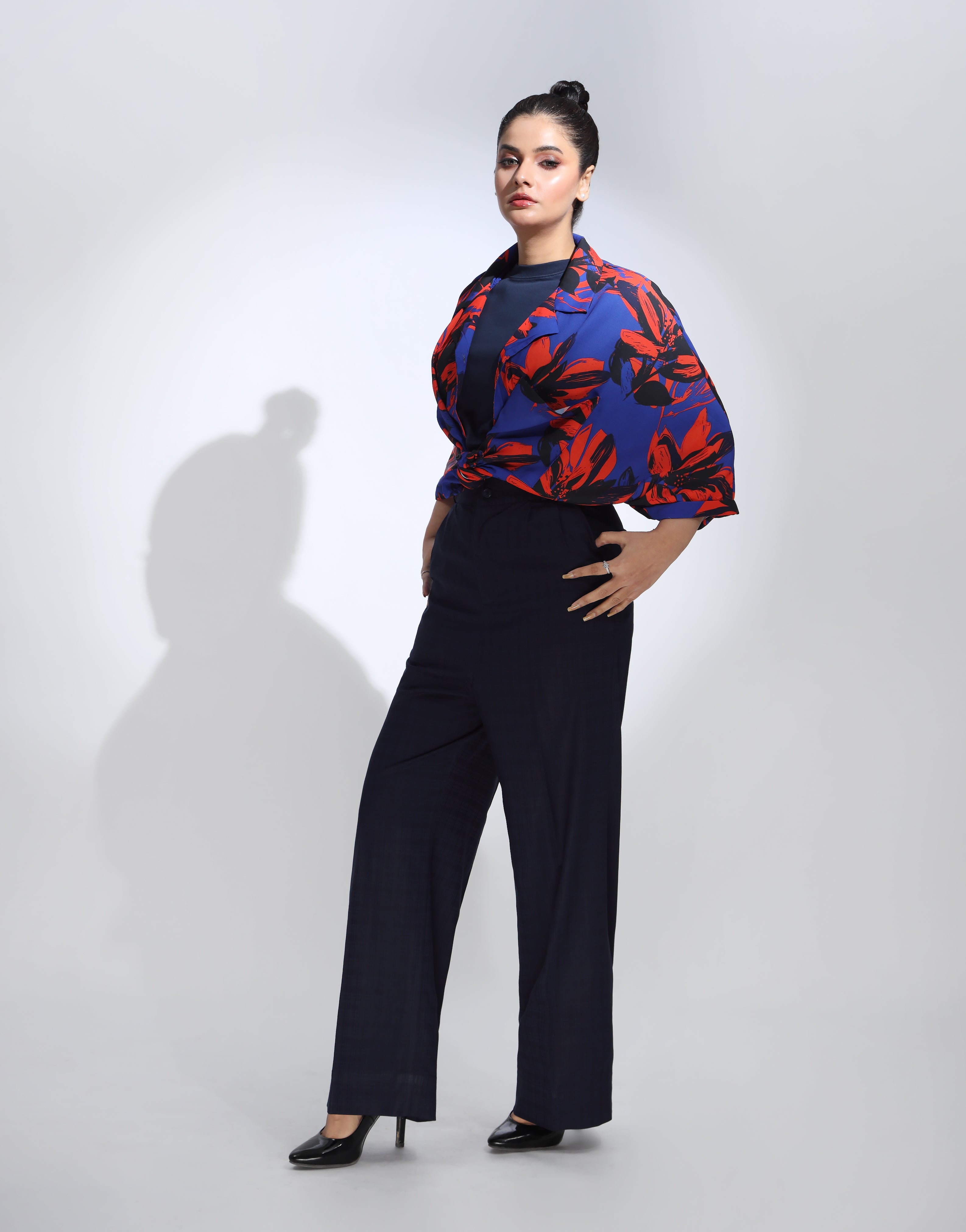 Stormproof (Wide Leg Checked Dress Pant Navy Blue)