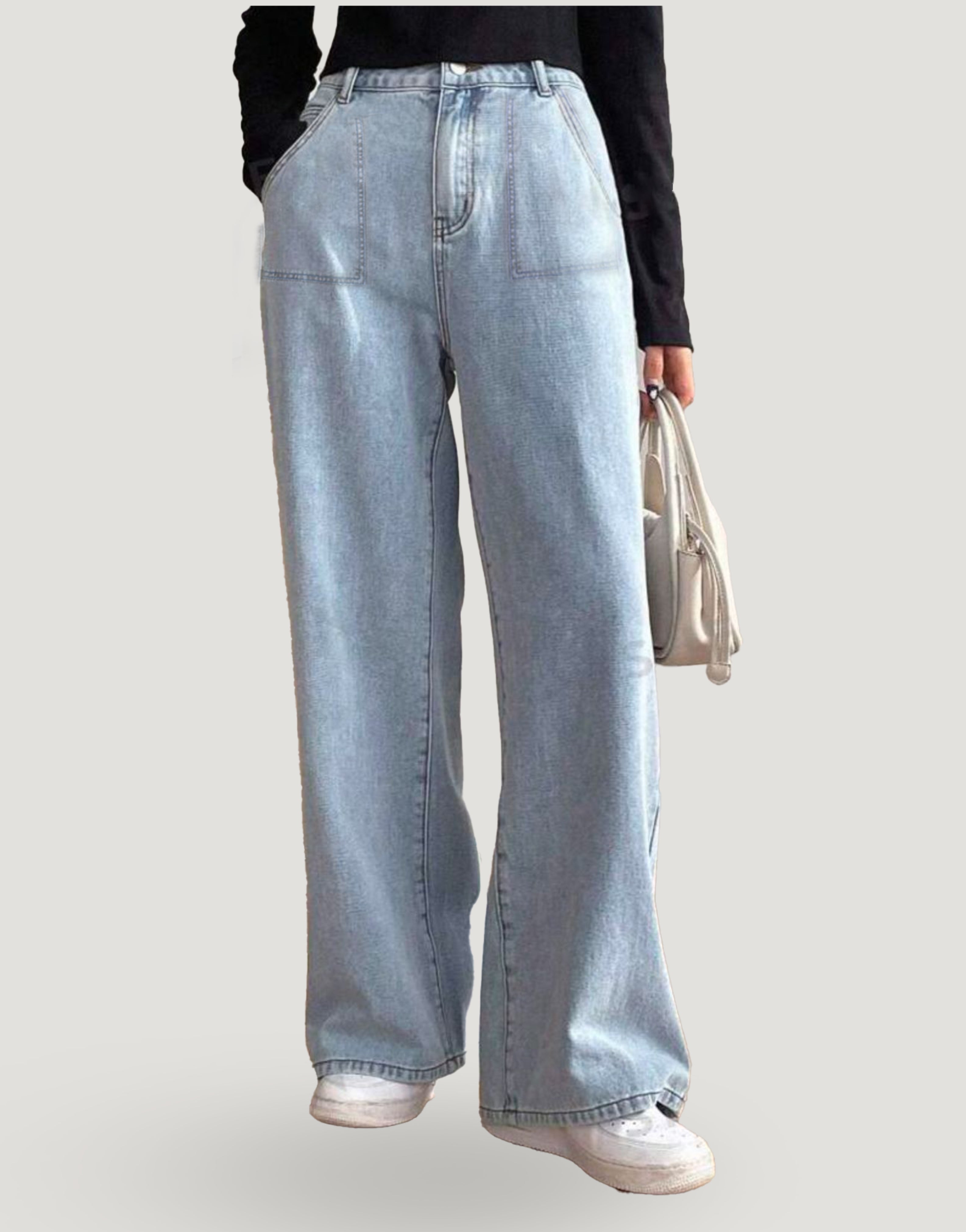 Wide Leg Flap Pocket Jeans Light Blue Minor Fault