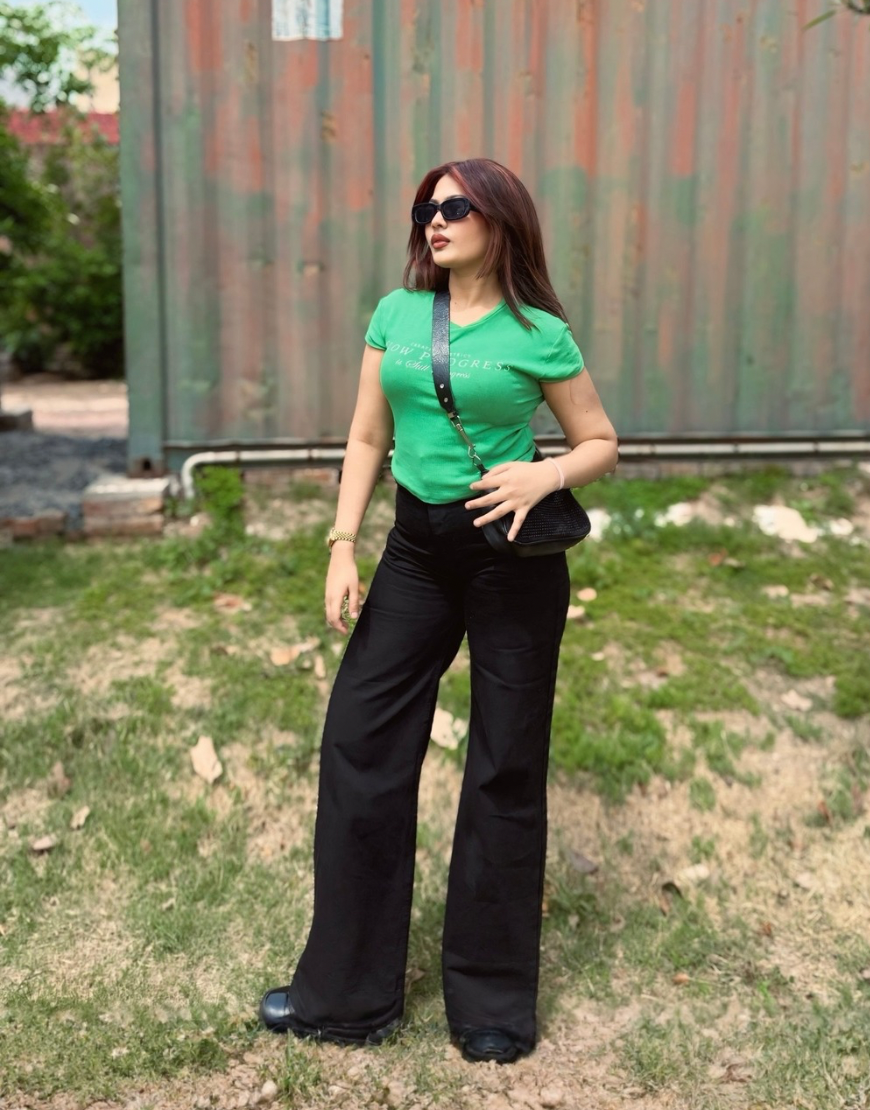 Wide Leg Twill Pants Jet Black