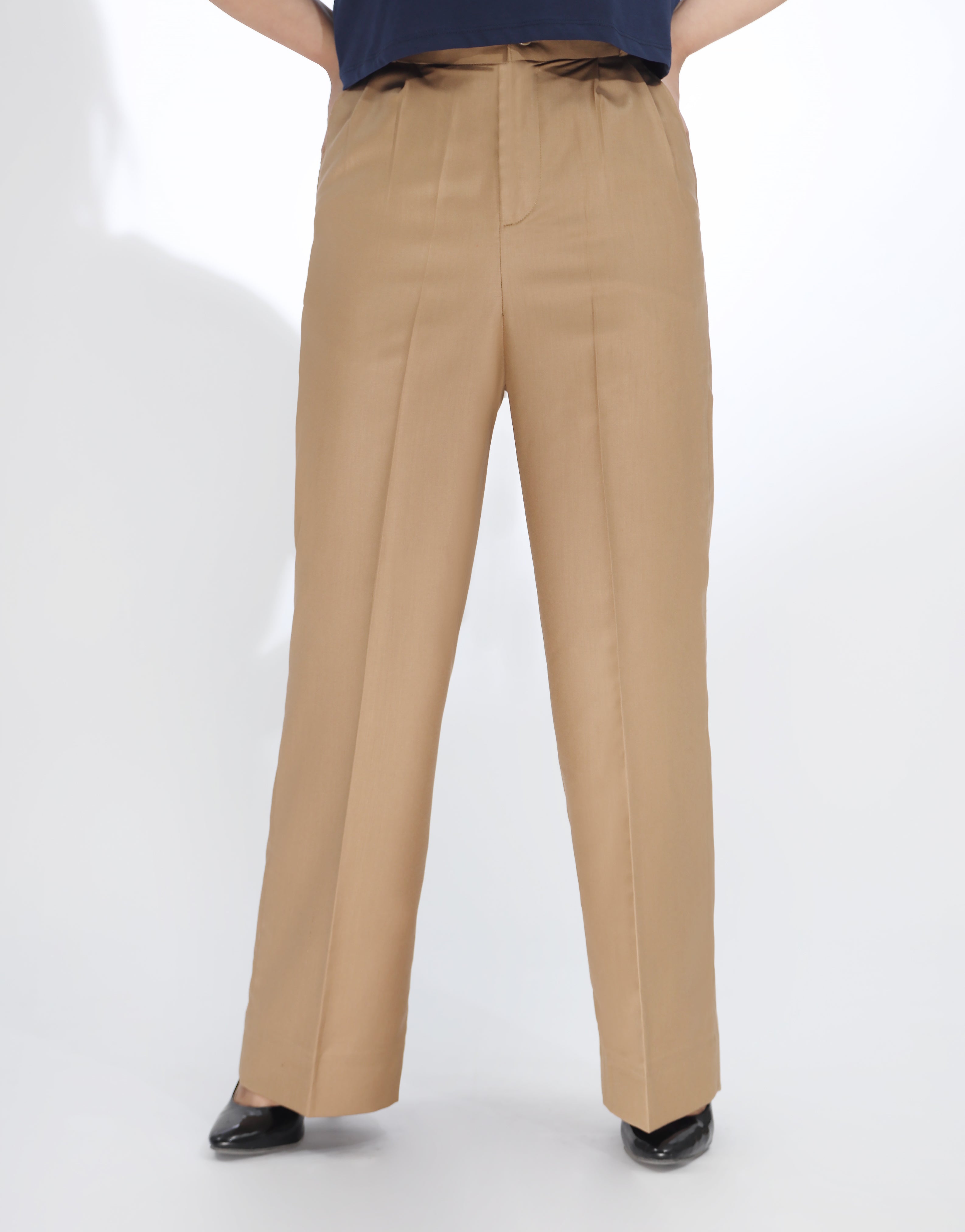The Resilient Pleat (Wide Leg Double Pleated Dress Pant Beige)
