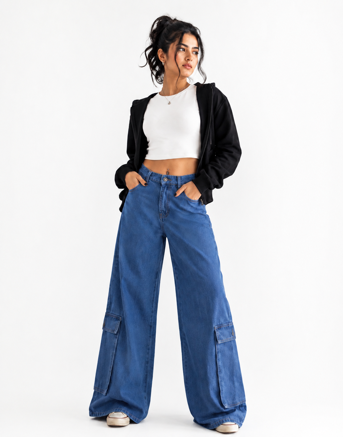 Super Wide Leg Cargo Jeans Dark Wash