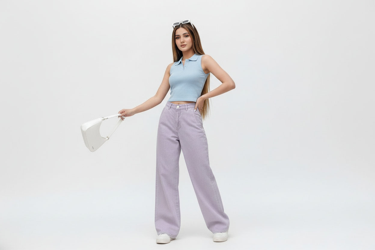 High Rise Wide Leg Twill Pants Stretch in Lilac Minor Fault