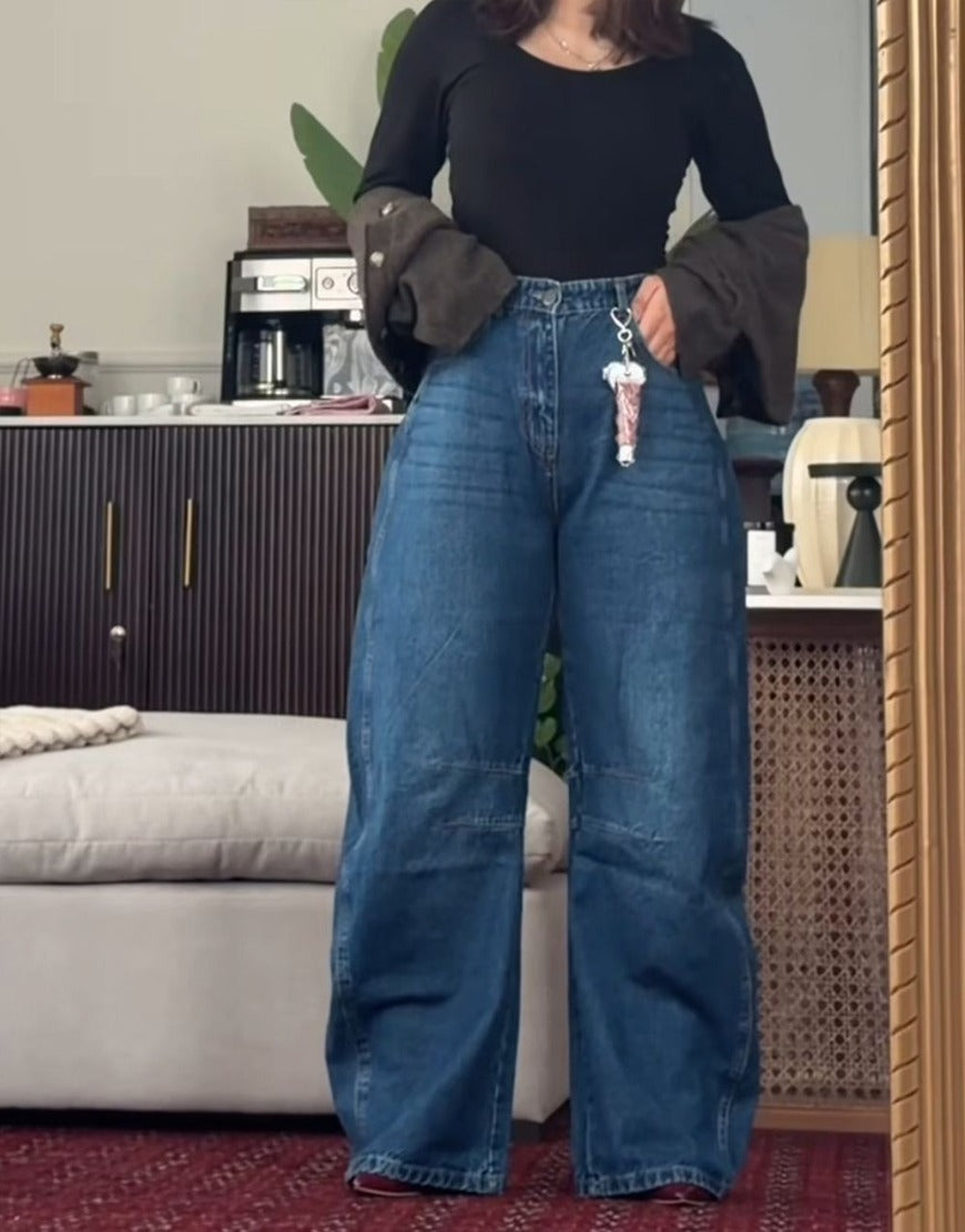 High Rise Dark Wash Barrel Jeans