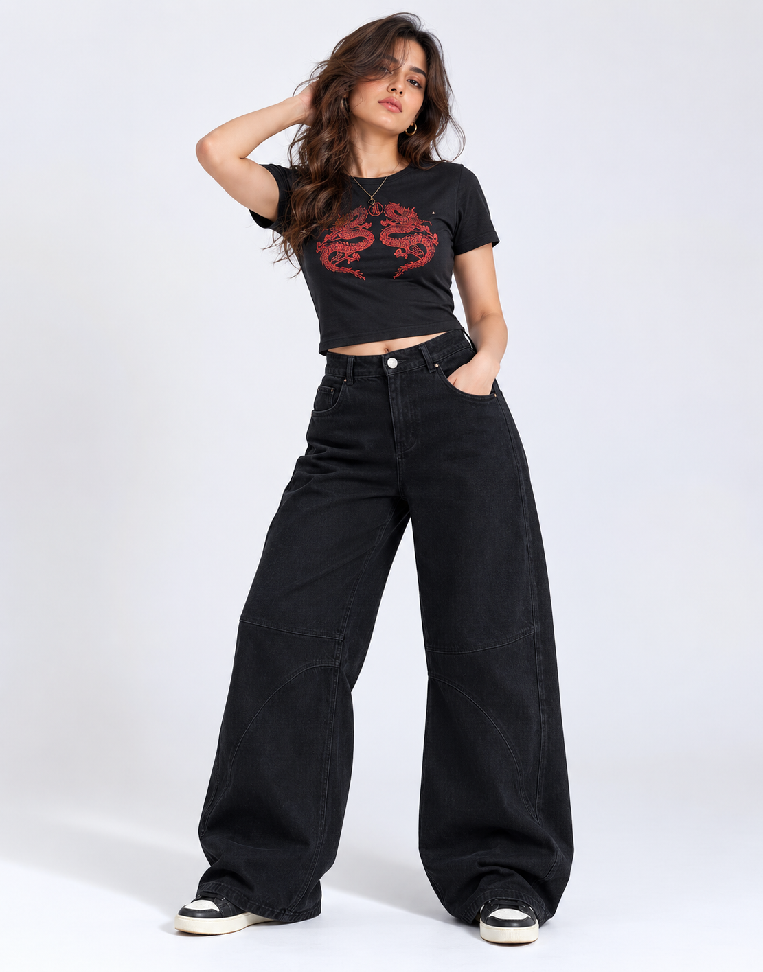 High Rise Jet Black Barrel Jeans