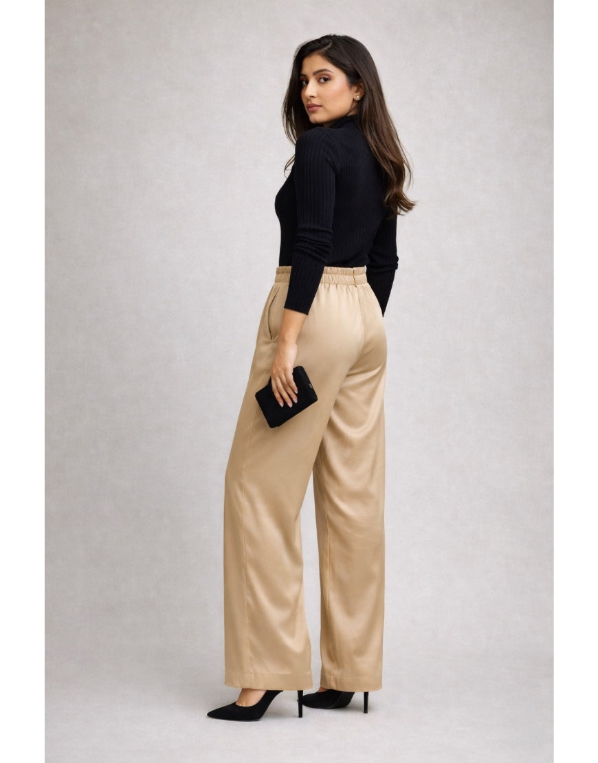 Beige Premium Wide Leg Pants