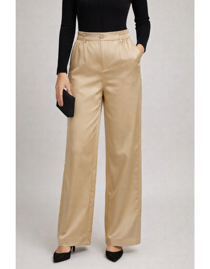 Beige Premium Wide Leg Pants