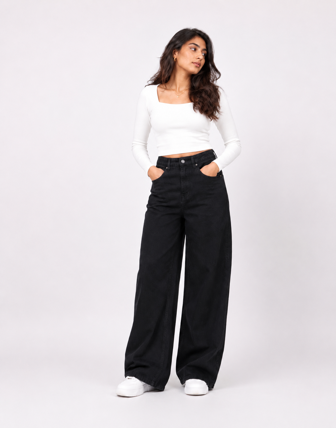 High Rise Wide Leg Jeans Black