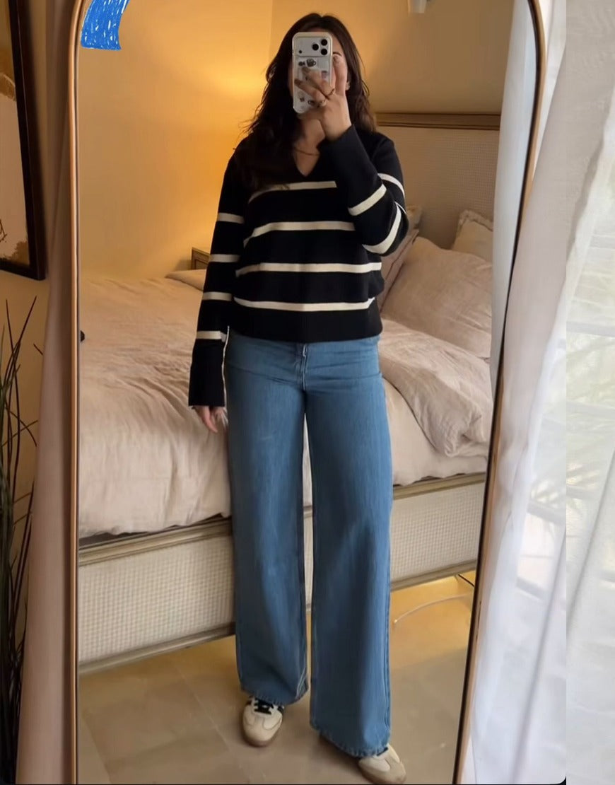 High Rise Wide Leg Cross Pocket Jeans Mid Wash