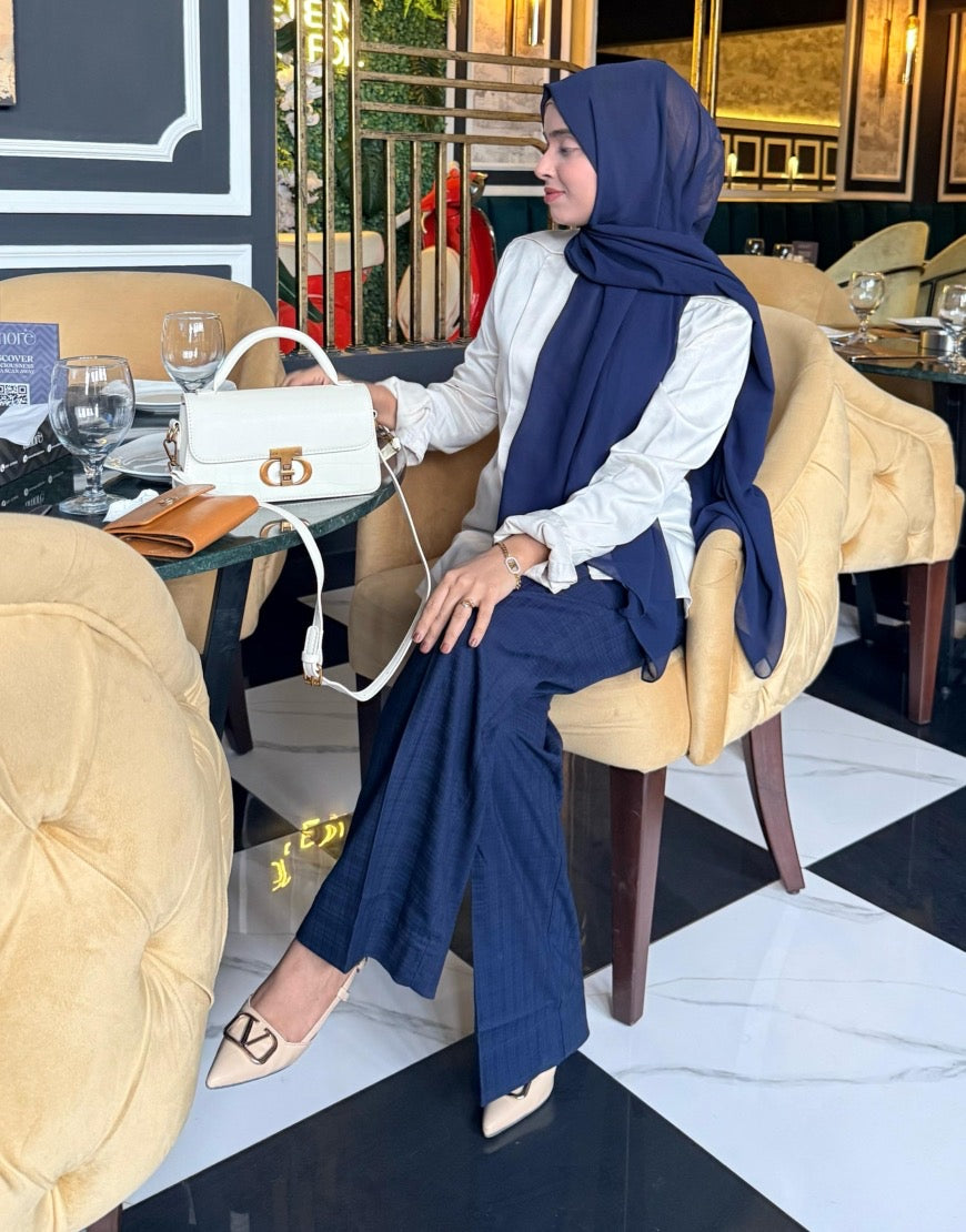 Stormproof (Wide Leg Checked Dress Pant Navy Blue)