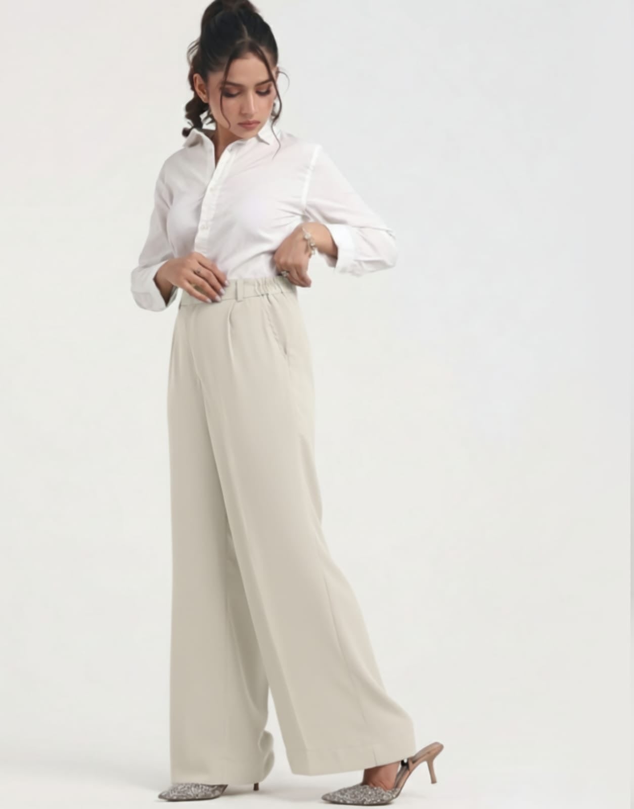 Wide Leg Georgette Pants Ivory