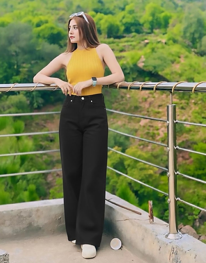 High Rise Wide Leg Jeans Black