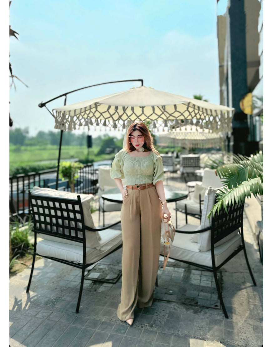 Beige Wide Leg Pants