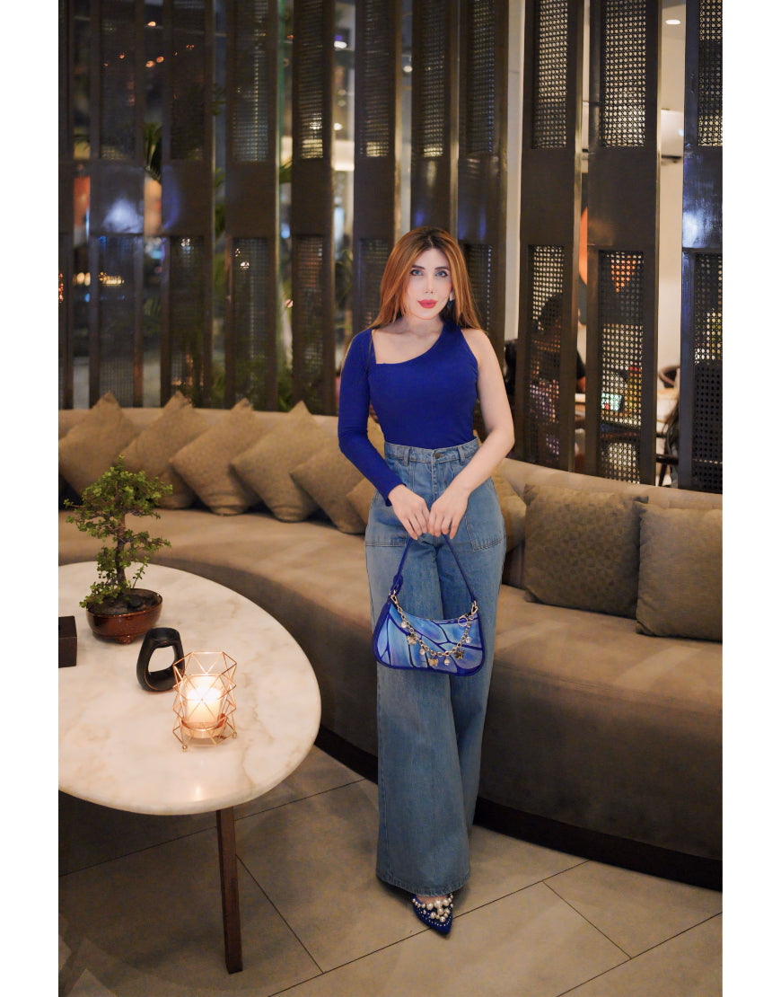 Wide Leg Flap Pocket Jeans Mid Blue