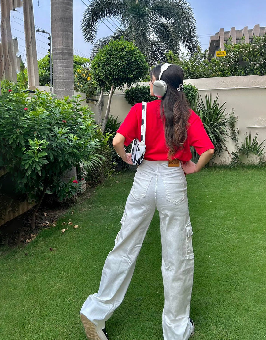 High Rise Wide Leg Cargo Jeans White Minor Fault