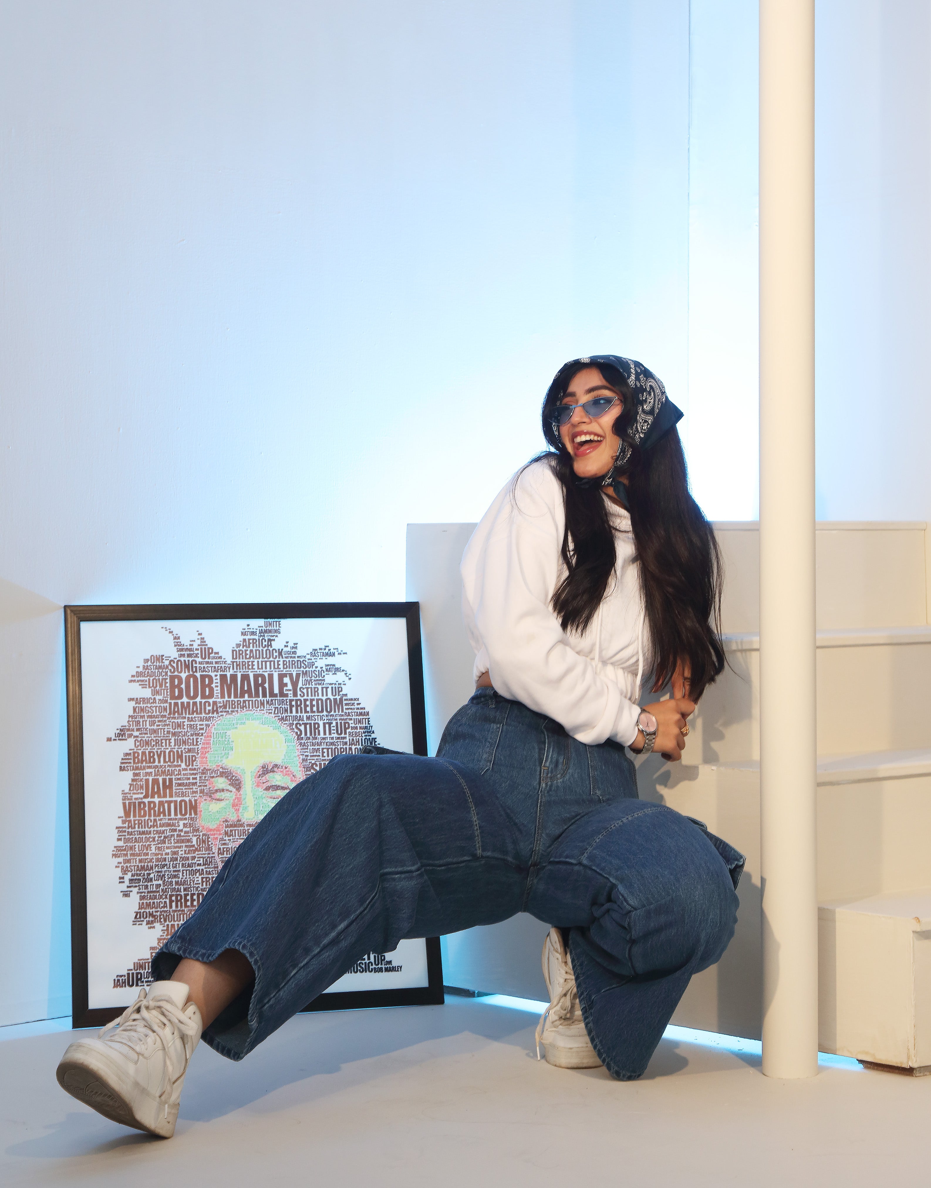 Wide Leg Flap Pocket Cargo Stone Blue