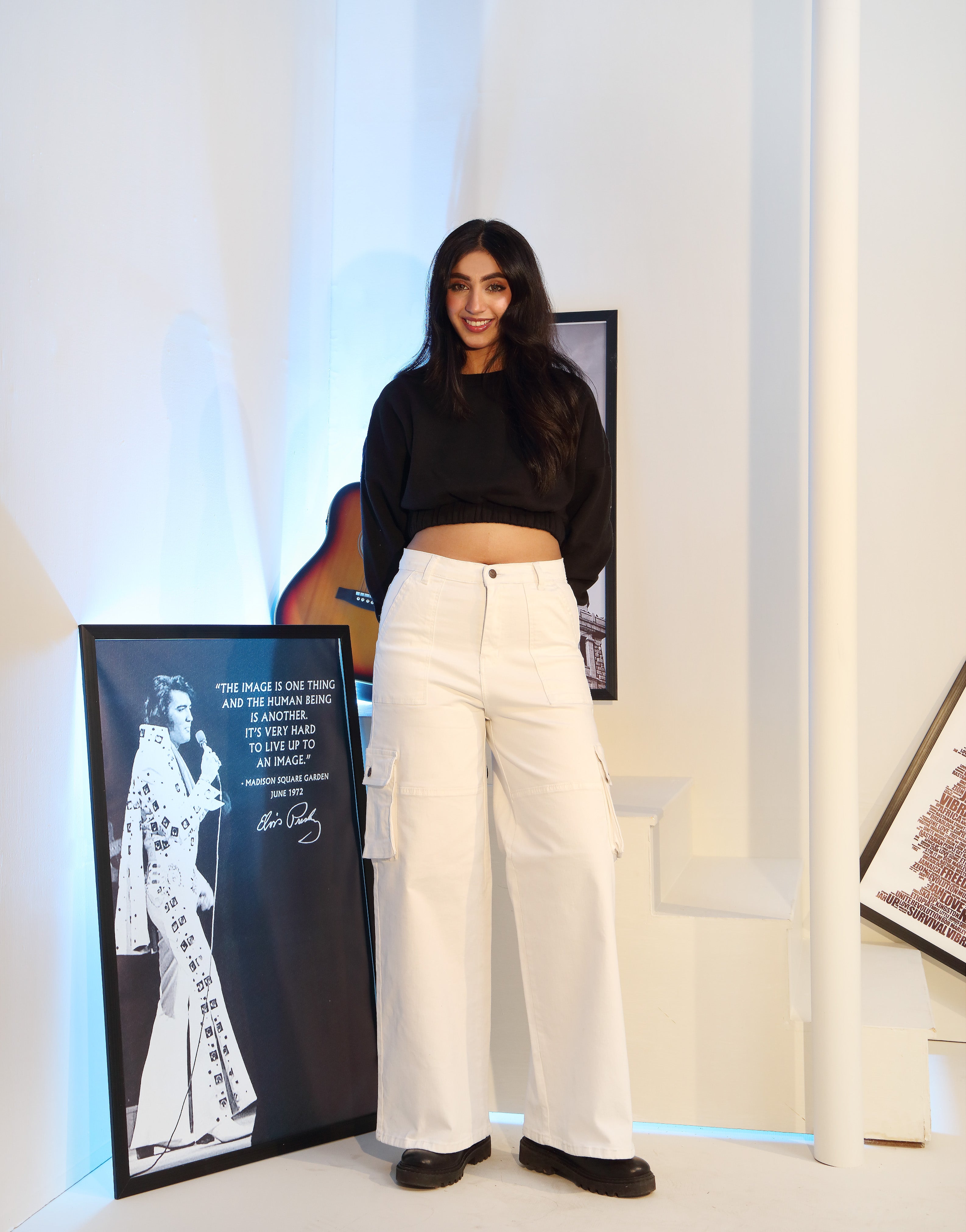 Wide Leg Flap Pocket Cargo Jeans White