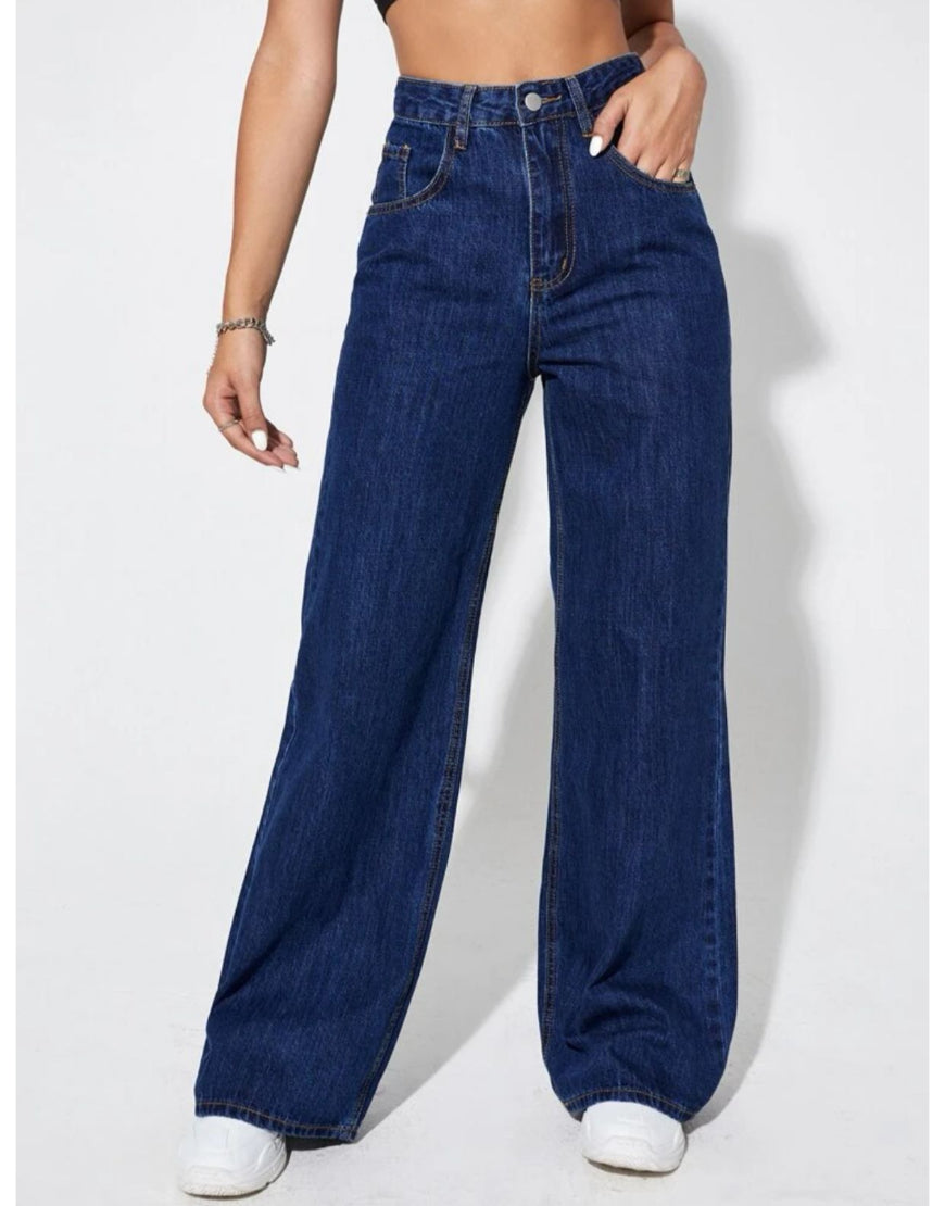 High Rise Wide Leg Jeans Royal Blue