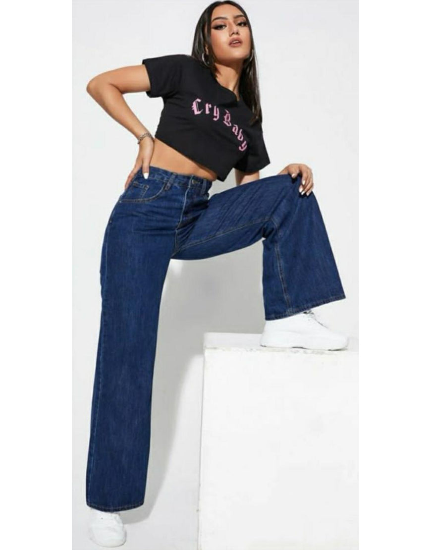 High Rise Wide Leg Jeans Royal Blue