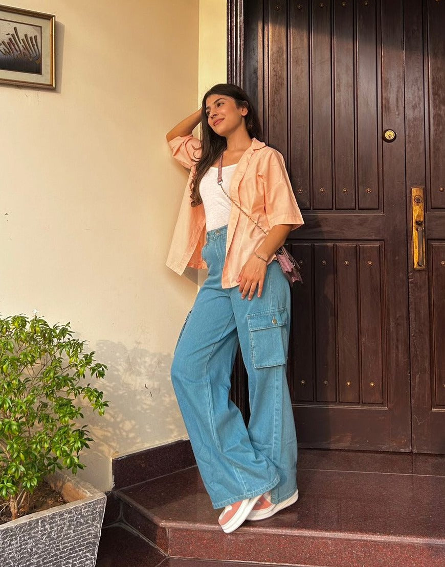 Wide Cargo Flap Pocket in Ocean Blue