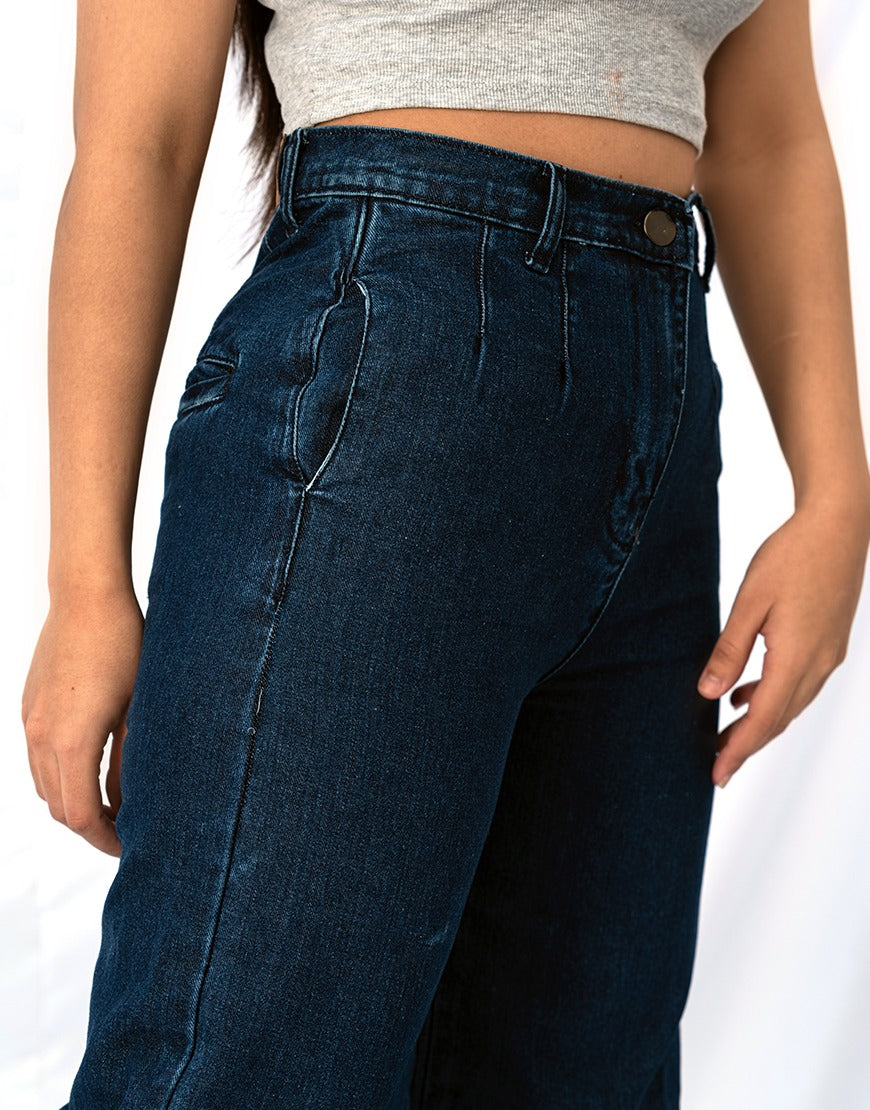 Wide Leg Pleated Jeans Dark Wash