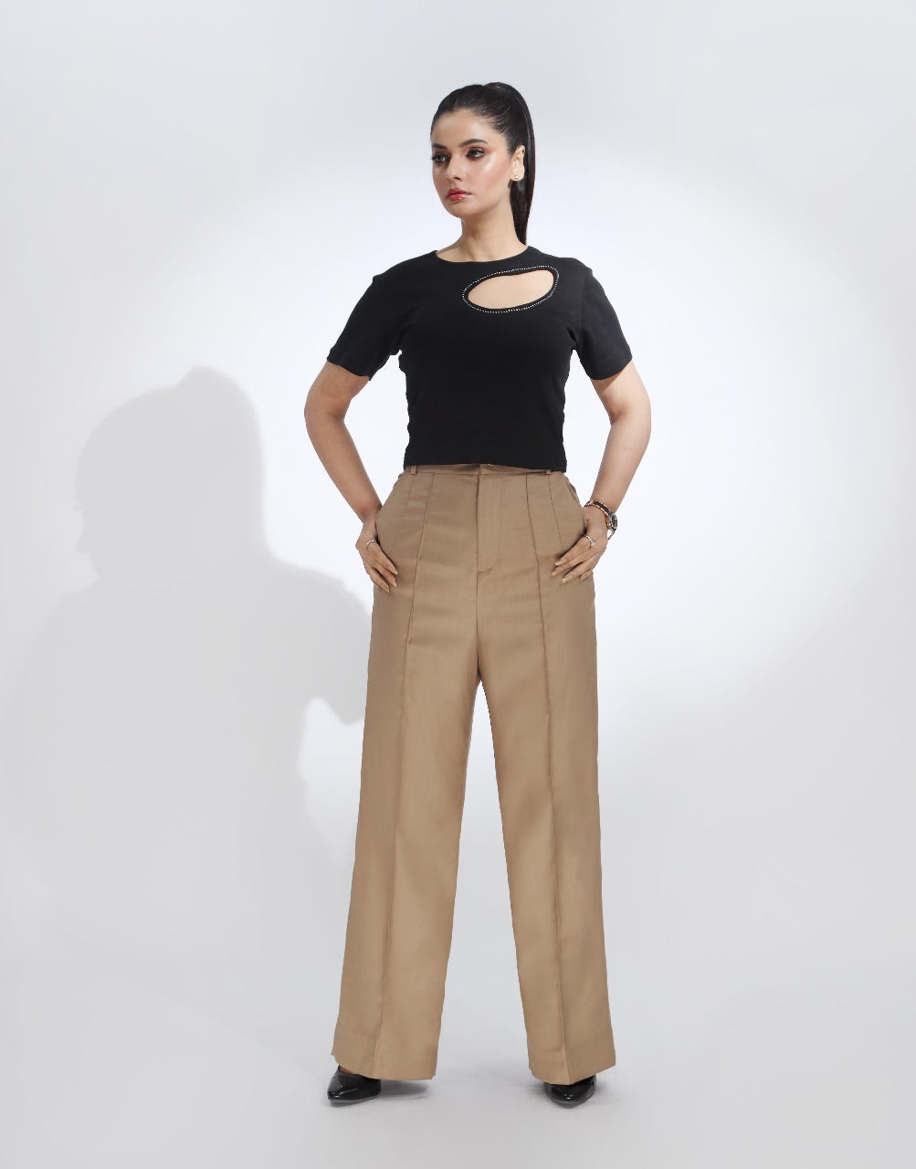 Endurance Cut (Wide Leg Pleated Formal Pant Beige)