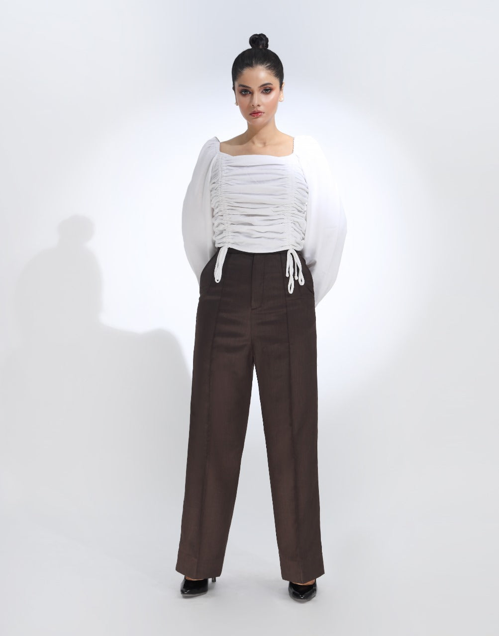 Dawn Stitch (Wide Leg Pintex Pleated Dress Pant Chocolate Brown)