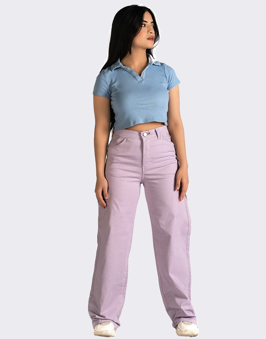 High Rise Wide Leg Twill Pants Stretch in Lilac