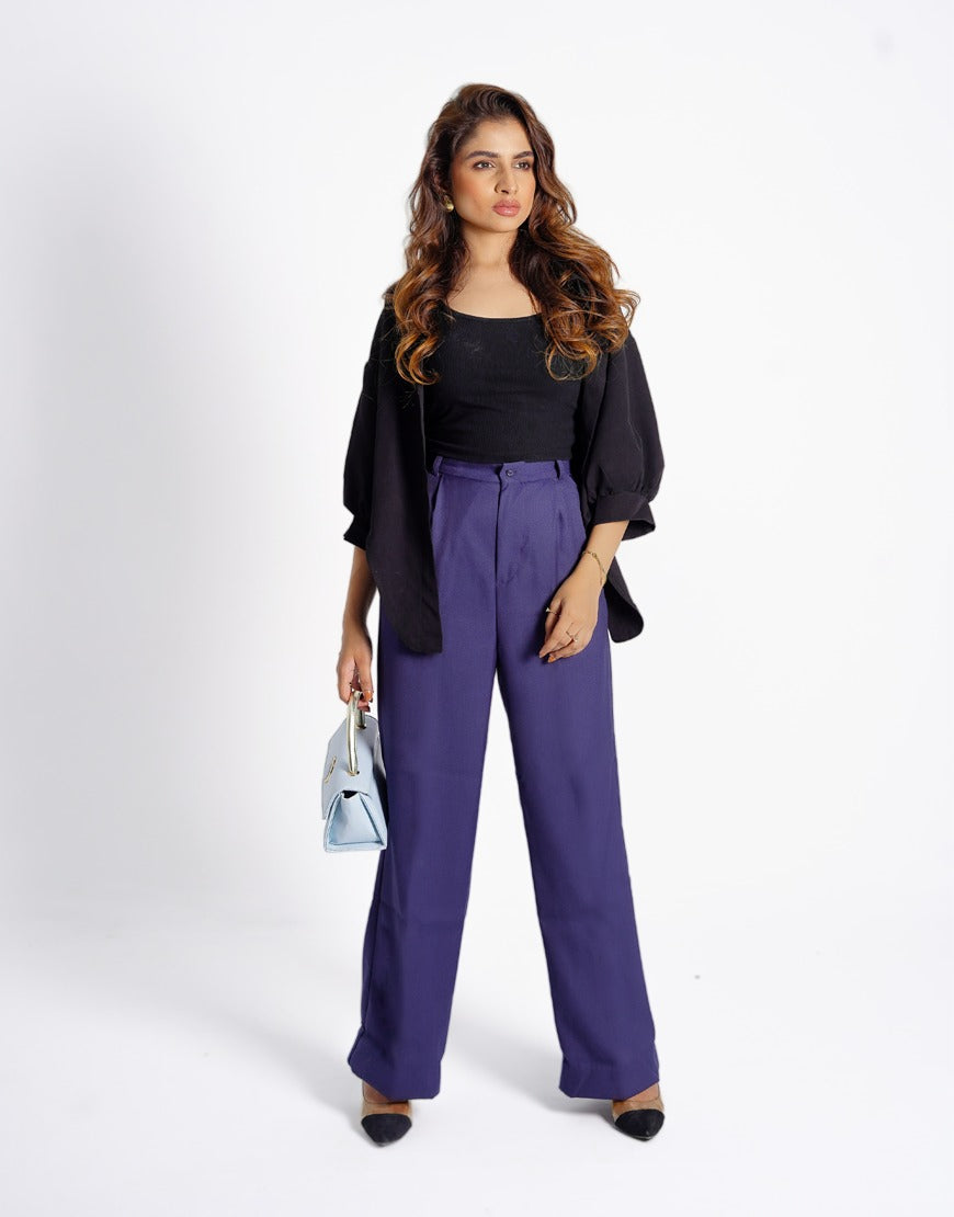 The Midnight Resolve (Wide Leg Pleated Dress Pants Navy Blue)
