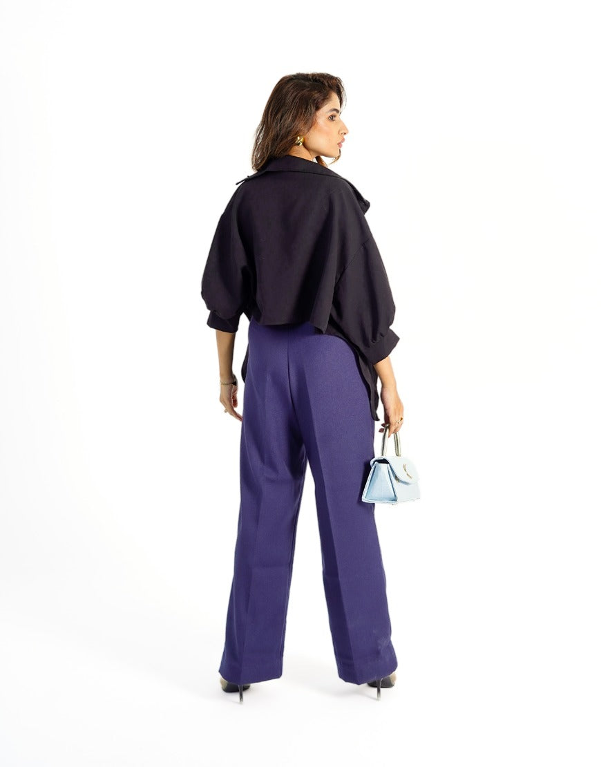 The Midnight Resolve (Wide Leg Pleated Dress Pants Navy Blue)
