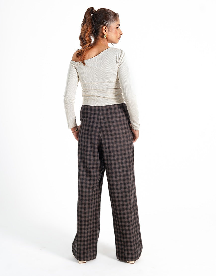 Quiet Strength (Wide Leg Pleated Checked Dress Pant Brown)