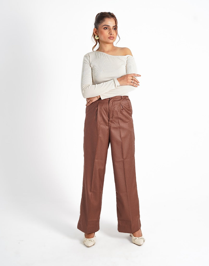 Soulwoven (Wide Leg Box Pleated Dress Pant Brown)