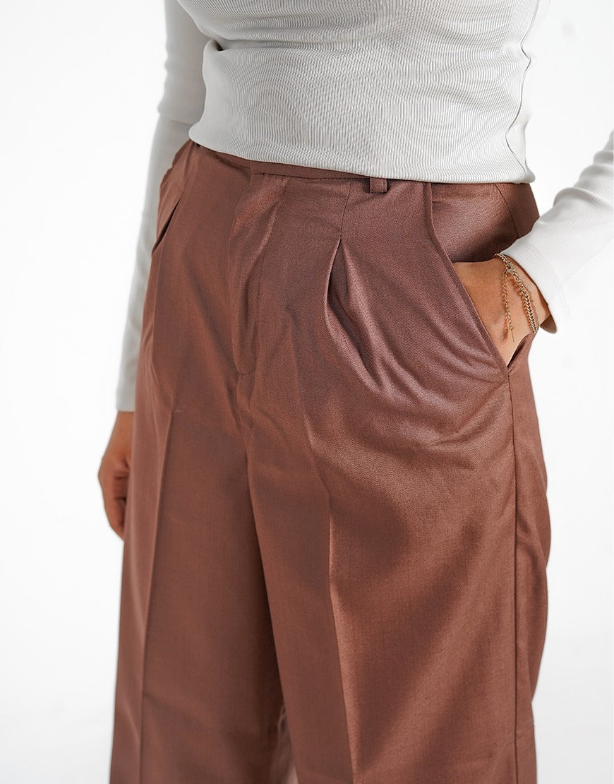 Soulwoven (Wide Leg Box Pleated Dress Pant Brown)
