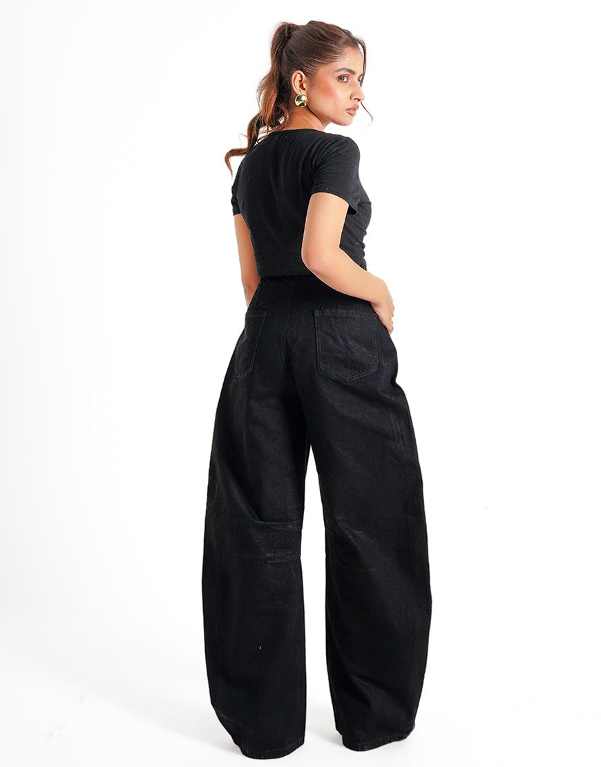 High Rise Jet Black Barrel Jeans