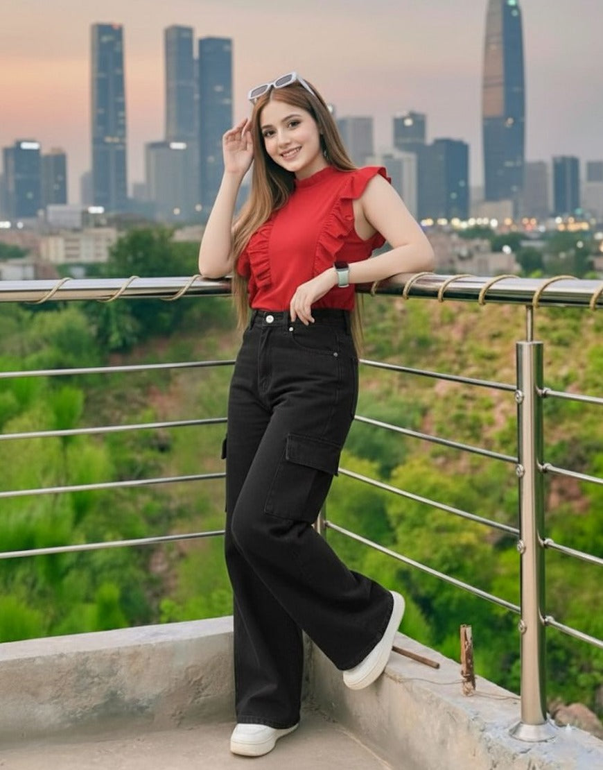 Wide Leg Jeans Cargo Black Minor Fault