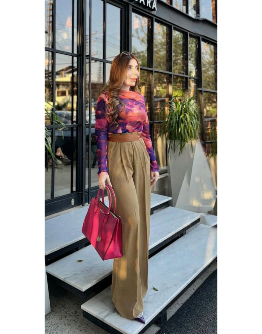 Beige Wide Leg Pants